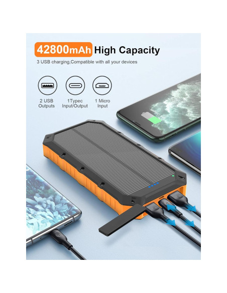 Banco de energía solar Kepswin 42800mAh 4 puertos USB