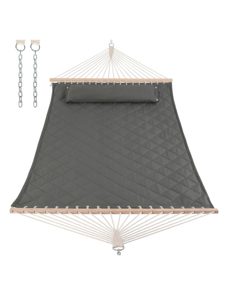 Hamaca ANOW Doble Acolchada con Almohada y Extensiones Gris