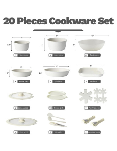 Juego de 20 Piezas de Ollas y Sartenes USELUCK Antiadherentes