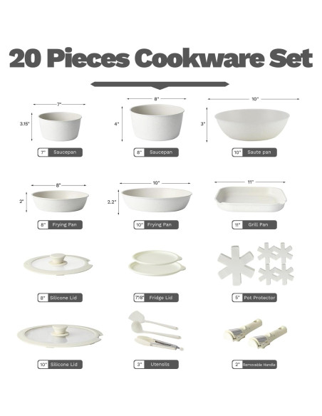 Juego de 20 Piezas de Ollas y Sartenes USELUCK Antiadherentes