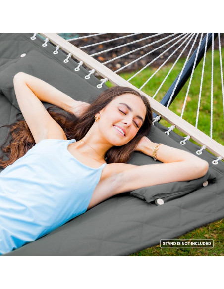 Hamaca ANOW Doble Acolchada con Almohada y Extensiones Gris