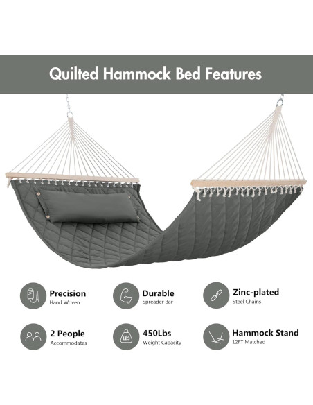 Hamaca ANOW Doble Acolchada con Almohada y Extensiones Gris