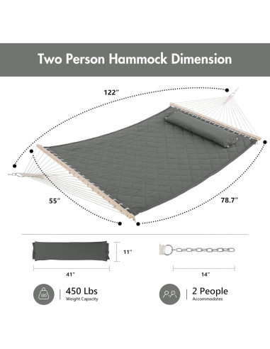 Hamaca ANOW Doble Acolchada con Almohada y Extensiones Gris