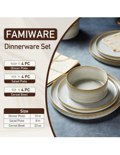 Juego de Vajilla Famiware 12 Piezas Resistente Microondas 2